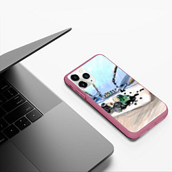Чехол iPhone 11 Pro матовый Капли и портрет тушью, цвет: 3D-малиновый — фото 2