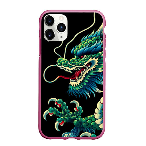 Чехол iPhone 11 Pro матовый Japanese irezumi - dragon / 3D-Малиновый – фото 1