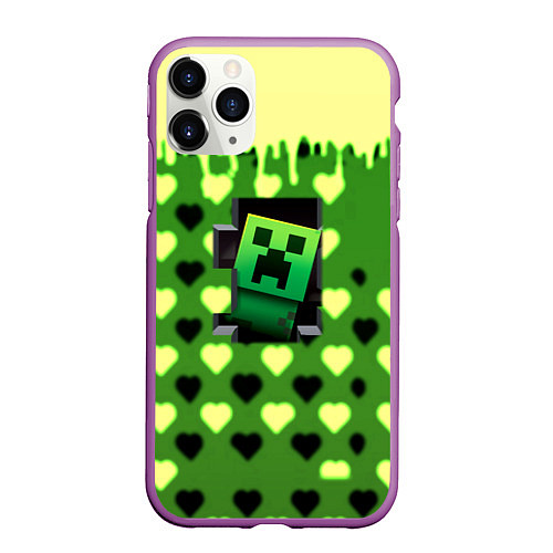 Чехол iPhone 11 Pro матовый Minecraft love toxic / 3D-Фиолетовый – фото 1