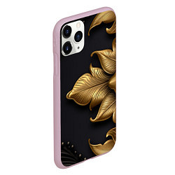 Чехол iPhone 11 Pro матовый Золотые объемные листья на черном фоне, цвет: 3D-розовый — фото 2