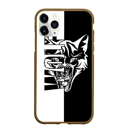 Чехол iPhone 11 Pro матовый Волк - чёрно белое / 3D-Коричневый – фото 1
