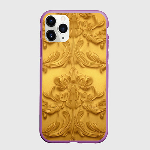 Чехол iPhone 11 Pro матовый Золото объемные узоры / 3D-Фиолетовый – фото 1