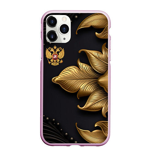 Чехол iPhone 11 Pro матовый Золотой герб России / 3D-Розовый – фото 1