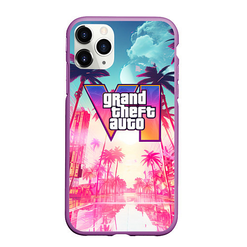 Чехол iPhone 11 Pro матовый Gta 6 logo vice city style / 3D-Фиолетовый – фото 1