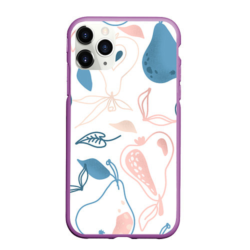 Чехол iPhone 11 Pro матовый Силуэты груш / 3D-Фиолетовый – фото 1