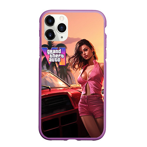 Чехол iPhone 11 Pro матовый GTA 6 girl vice city / 3D-Фиолетовый – фото 1