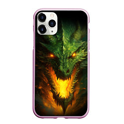 Чехол iPhone 11 Pro матовый Зеленый злой огнедышащий дракон, цвет: 3D-розовый