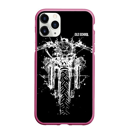 Чехол iPhone 11 Pro матовый Old school motorcycle / 3D-Малиновый – фото 1