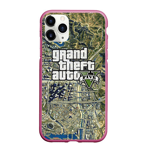 Чехол iPhone 11 Pro матовый GTA 5 карта / 3D-Малиновый – фото 1