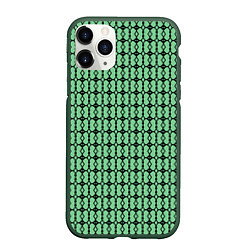Чехол iPhone 11 Pro матовый Чёрные узоры на зелёном, цвет: 3D-темно-зеленый