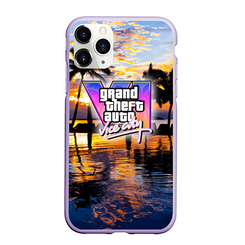 Чехол iPhone 11 Pro матовый Grand theft auto 6 vice city / 3D-Светло-сиреневый – фото 1