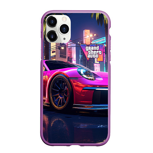 Чехол iPhone 11 Pro матовый GTA 6 auto / 3D-Фиолетовый – фото 1