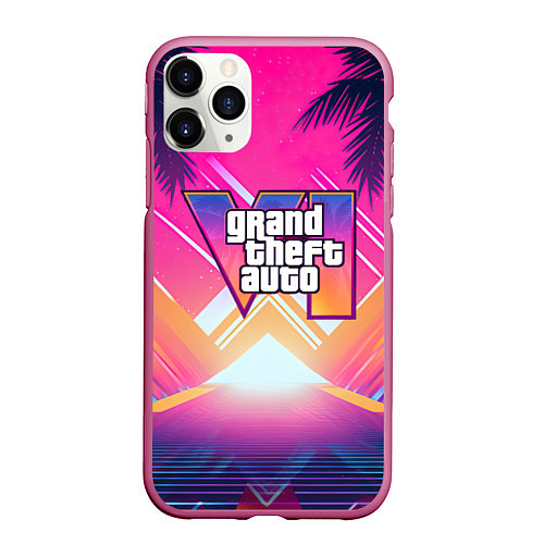 Чехол iPhone 11 Pro матовый GTA6 hot summer Vaporwave / 3D-Малиновый – фото 1