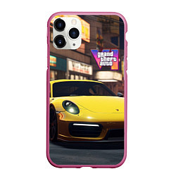 Чехол iPhone 11 Pro матовый GTA 6 porshe, цвет: 3D-малиновый