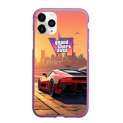 Чехол iPhone 11 Pro матовый GTA 6 авто вид сзади / 3D-Фиолетовый – фото 1