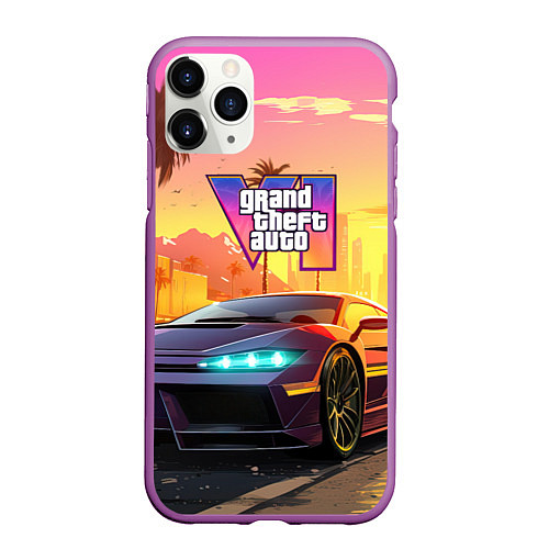 Чехол iPhone 11 Pro матовый Auto GTA 6 / 3D-Фиолетовый – фото 1