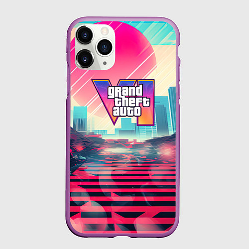 Чехол iPhone 11 Pro матовый GTA 6 retro abstract / 3D-Фиолетовый – фото 1