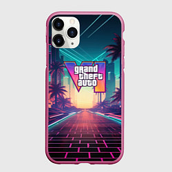 Чехол iPhone 11 Pro матовый GTA 6 night city logo, цвет: 3D-малиновый