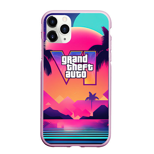Чехол iPhone 11 Pro матовый GTA 6 закат солнца / 3D-Розовый – фото 1