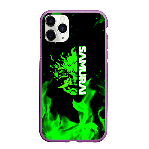 Чехол iPhone 11 Pro матовый Samurai green fire toxic / 3D-Фиолетовый – фото 1