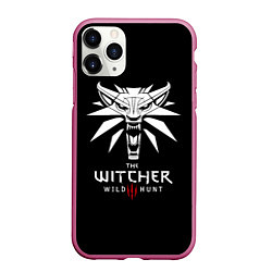 Чехол iPhone 11 Pro матовый The Witcher белое лого гейм, цвет: 3D-малиновый
