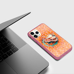 Чехол iPhone 11 Pro матовый Китайский дракон в розовых цветах, цвет: 3D-малиновый — фото 2
