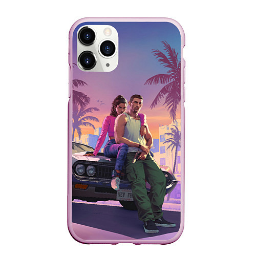 Чехол iPhone 11 Pro матовый GTA 6 Люсия и Джейсен / 3D-Розовый – фото 1