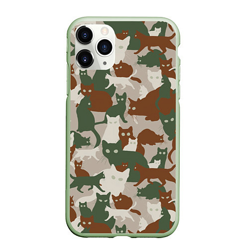 Чехол iPhone 11 Pro матовый Кошки - камуфляж / 3D-Салатовый – фото 1