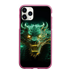 Чехол iPhone 11 Pro матовый Зеленая голова дракона неон 2024, цвет: 3D-малиновый