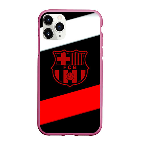 Чехол iPhone 11 Pro матовый Barcelona stripes sport / 3D-Малиновый – фото 1