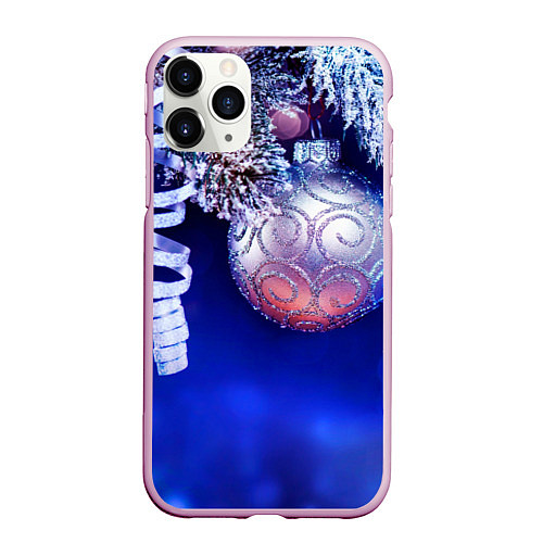 Чехол iPhone 11 Pro матовый Новогодняя елка с шарами / 3D-Розовый – фото 1