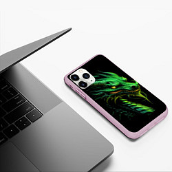 Чехол iPhone 11 Pro матовый Зеленый дракон иллюстрация, цвет: 3D-розовый — фото 2