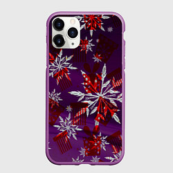 Чехол iPhone 11 Pro матовый Зимние снежинки узоры, цвет: 3D-фиолетовый