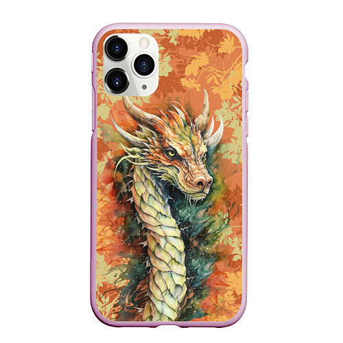 Чехол iPhone 11 Pro матовый Зеленый древесный дракон с листьями / 3D-Розовый – фото 1