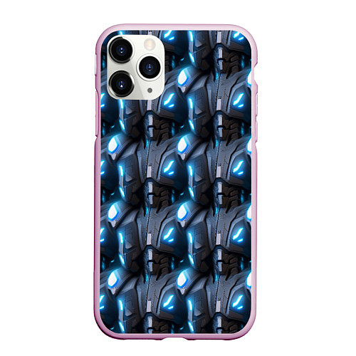 Чехол iPhone 11 Pro матовый Кибернетическая броня синяя / 3D-Розовый – фото 1