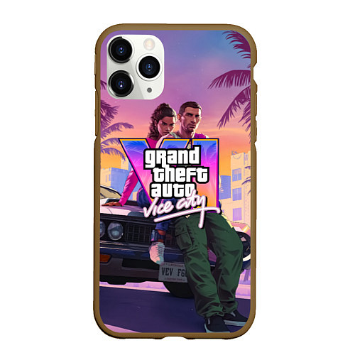 Чехол iPhone 11 Pro матовый Grand theft auto 6 Лусия и Джейсон / 3D-Коричневый – фото 1