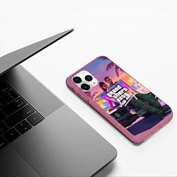 Чехол iPhone 11 Pro матовый Grand theft auto 6 Лусия и Джейсон, цвет: 3D-малиновый — фото 2