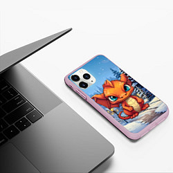 Чехол iPhone 11 Pro матовый Новогодний оранжевый дракон, цвет: 3D-розовый — фото 2