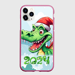 Чехол iPhone 11 Pro матовый Зеленый счастливый дракон новогодний, цвет: 3D-малиновый