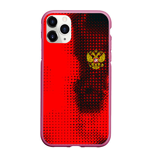 Чехол iPhone 11 Pro матовый Россия герб спорт краски / 3D-Малиновый – фото 1