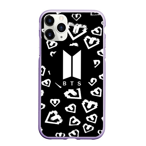 Чехол iPhone 11 Pro матовый BTS band black kpop / 3D-Светло-сиреневый – фото 1