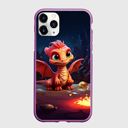 Чехол iPhone 11 Pro матовый Удивленный дракон и свечки, цвет: 3D-фиолетовый