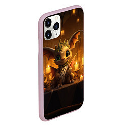 Чехол iPhone 11 Pro матовый Дракон в желтых фонариках, цвет: 3D-розовый — фото 2