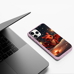 Чехол iPhone 11 Pro матовый Дракоша в лесу с фонариками, цвет: 3D-розовый — фото 2