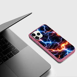 Чехол iPhone 11 Pro матовый Красно-синие молнии, цвет: 3D-малиновый — фото 2
