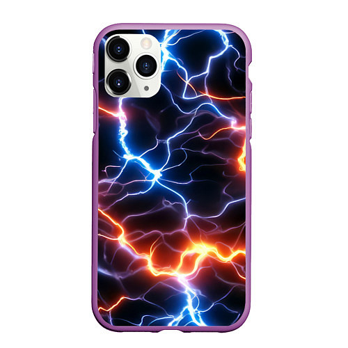 Чехол iPhone 11 Pro матовый Красно-синие молнии / 3D-Фиолетовый – фото 1