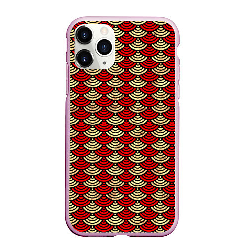 Чехол iPhone 11 Pro матовый Золотая и красная чешуя / 3D-Розовый – фото 1