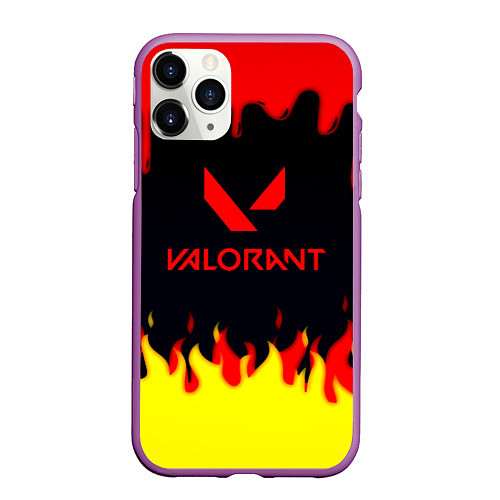Чехол iPhone 11 Pro матовый Valorant flame texture games / 3D-Фиолетовый – фото 1