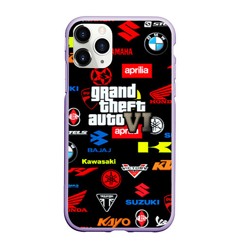 Чехол iPhone 11 Pro матовый GTA6 автобренды / 3D-Светло-сиреневый – фото 1