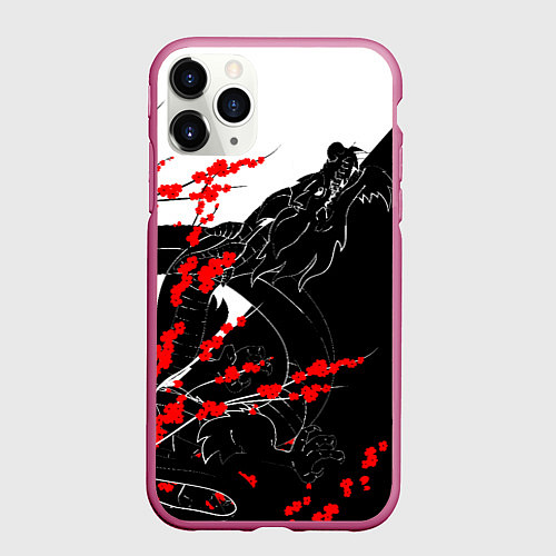 Чехол iPhone 11 Pro матовый Tokyo Dragon / 3D-Малиновый – фото 1